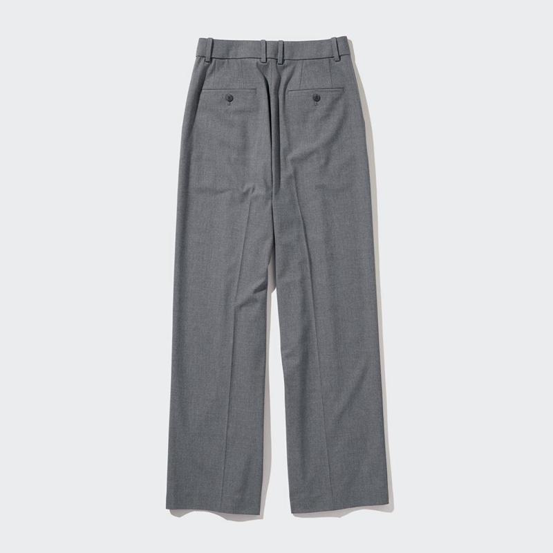 Uniqlo Pleated Wide (Long) Women Trousers Grey  US |  PBXQ-10893