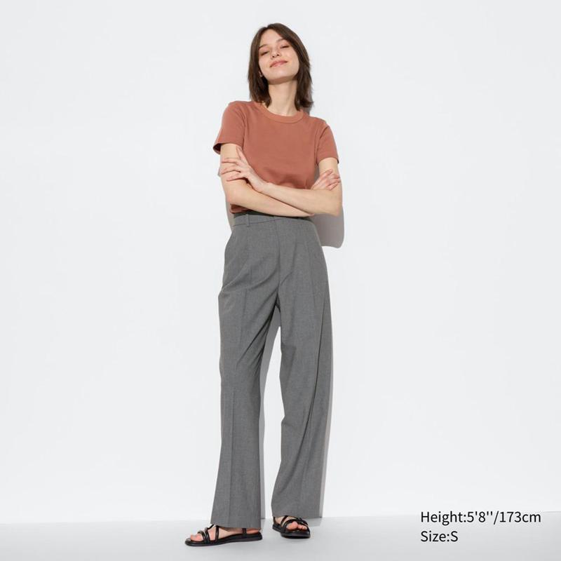 Uniqlo Pleated Wide (Long) Women Trousers Grey  US |  PBXQ-10893