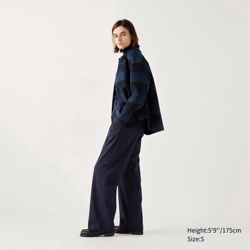 Uniqlo Pleated Wide (Long) Women Trousers Navy  US |  ZQIO-03857