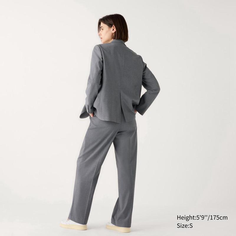 Uniqlo Pleated Wide (Long) Women Trousers Grey  US |  URGV-83560