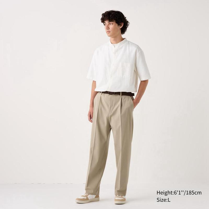 Uniqlo Pleated Wide Men Trousers Beige  US |  DGBZ-38206