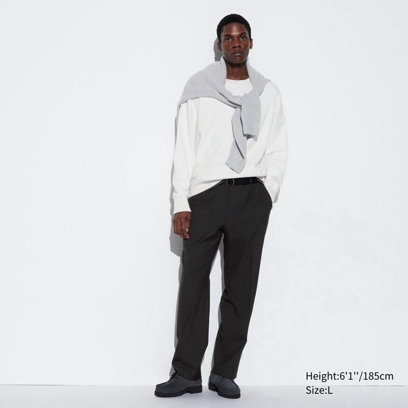 Uniqlo Pleated Wide Men Trousers Black  US |  YABX-64308