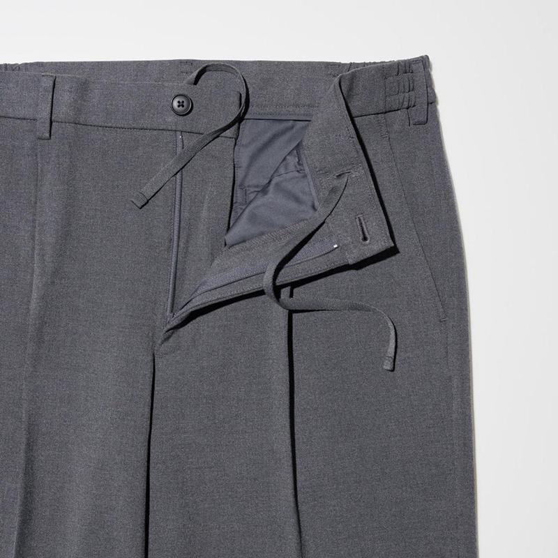 Uniqlo Pleated Wide Men Trousers Grey  US |  JVDW-23861