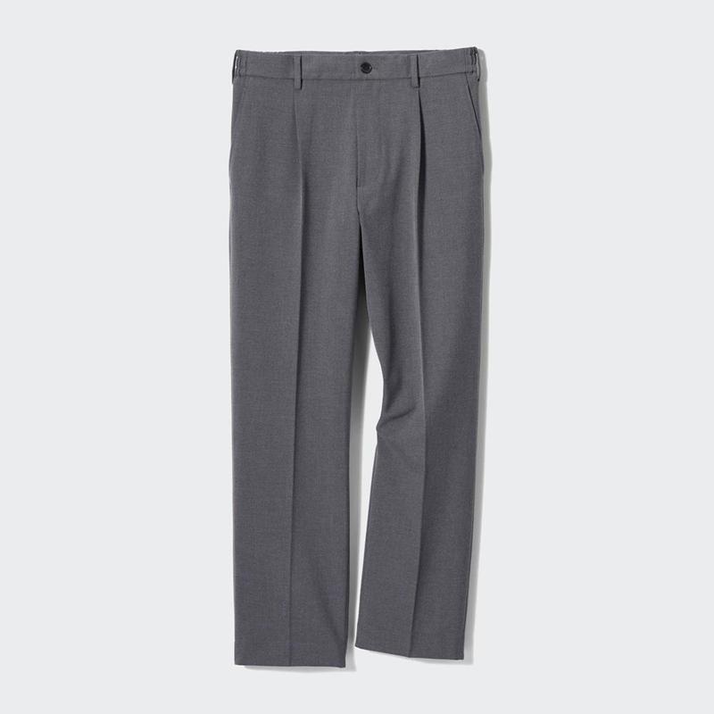 Uniqlo Pleated Wide Men Trousers Grey  US |  KYHO-80239