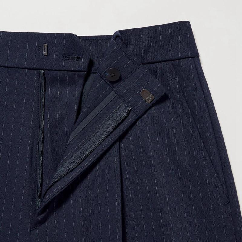 Uniqlo Pleated Wide (Stripe, Long) Women Trousers Navy  US |  KAQJ-26403