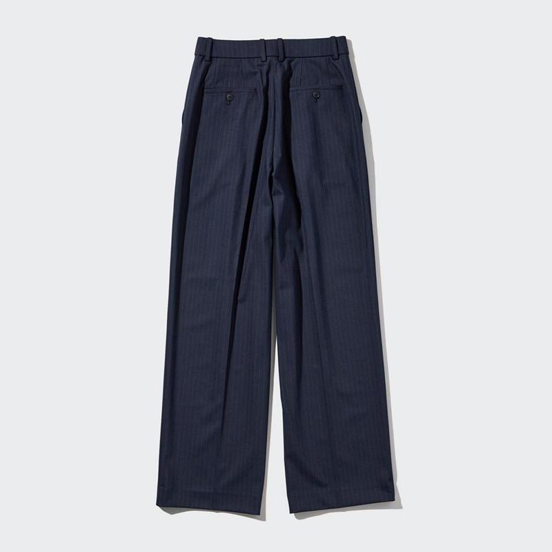 Uniqlo Pleated Wide (Stripe, Long) Women Trousers Navy  US |  WGDI-37519