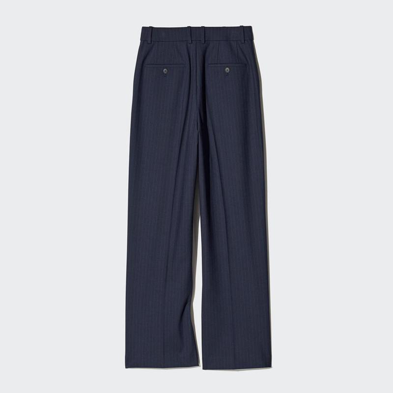 Uniqlo Pleated Wide (Striped, Long) Women Trousers Navy  US |  PUOT-74051