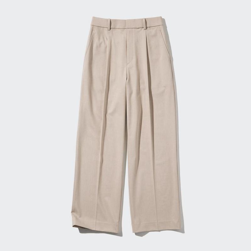 Uniqlo Pleated Wide Women Trousers Beige  US |  PKDS-23458