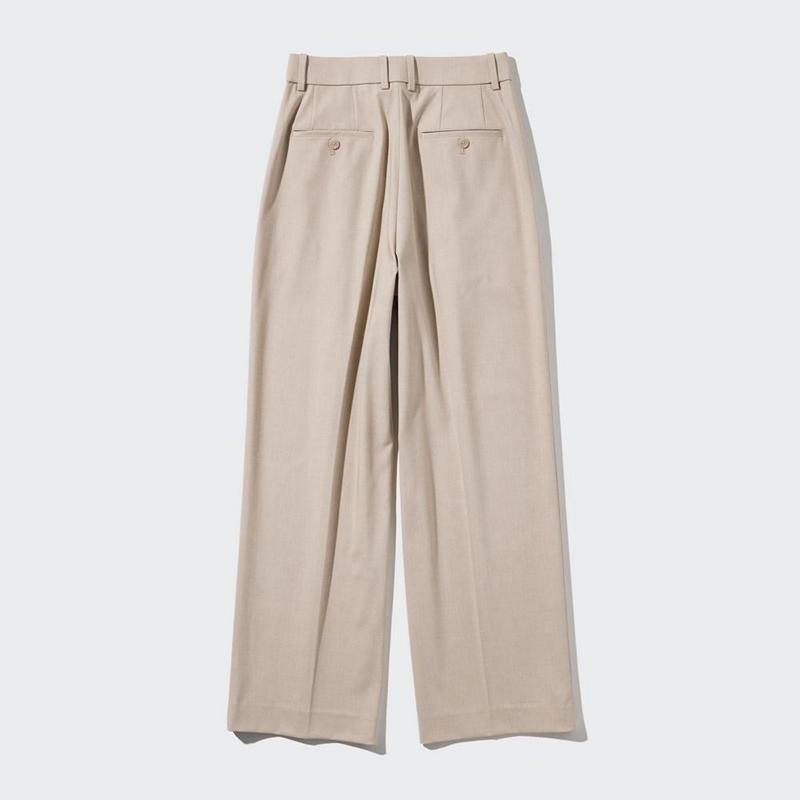 Uniqlo Pleated Wide Women Trousers Beige  US |  PKDS-23458