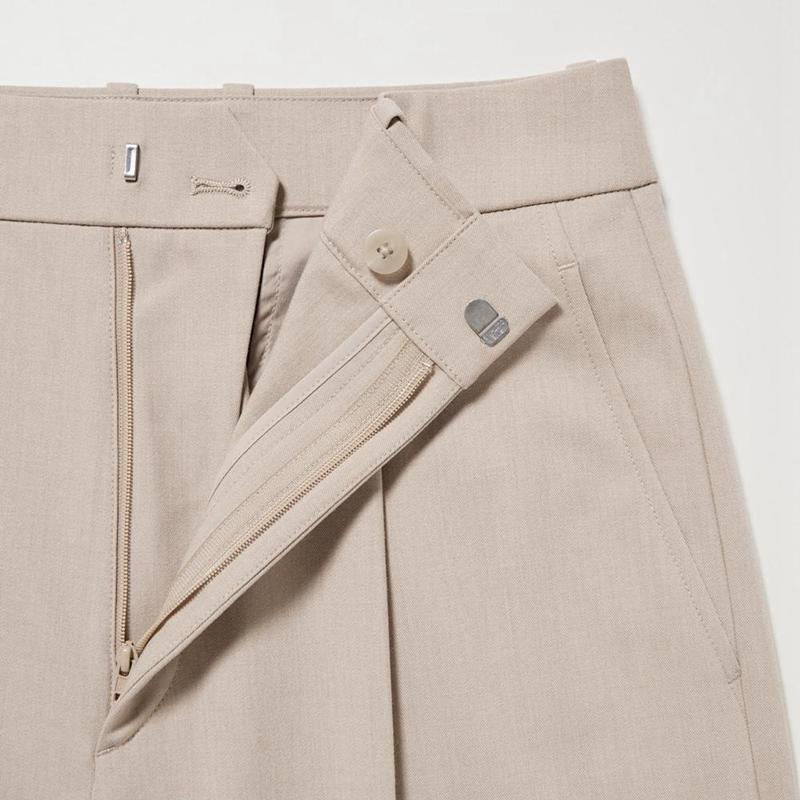 Uniqlo Pleated Wide Women Trousers Beige  US |  PKDS-23458