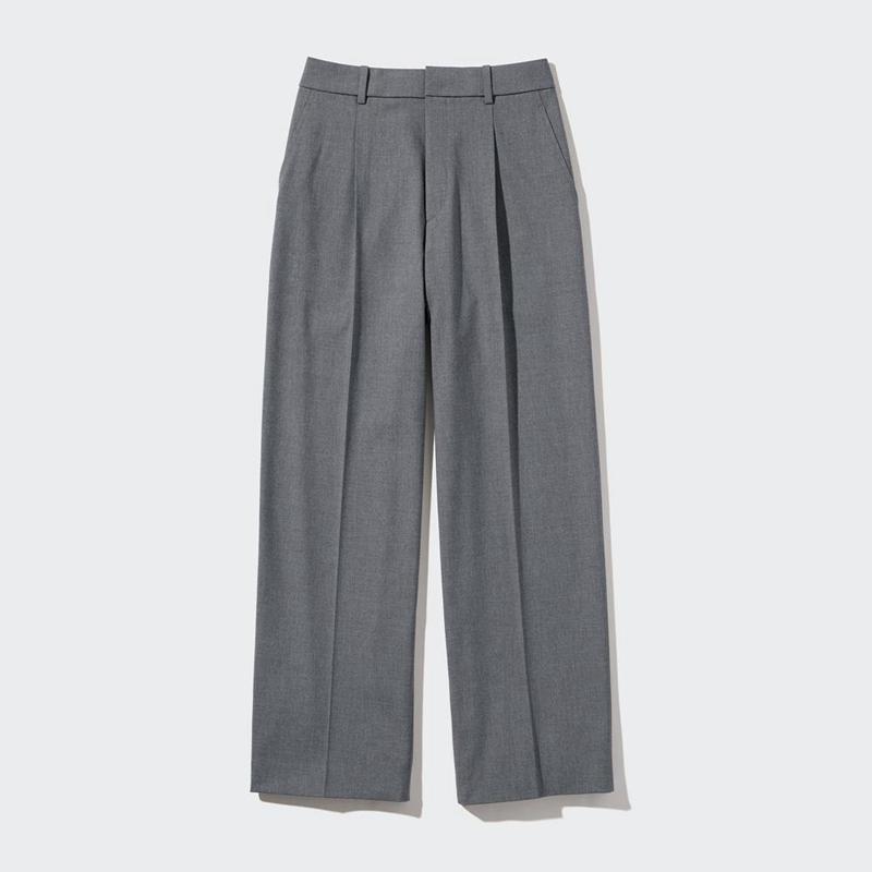 Uniqlo Pleated Wide Women Trousers Grey  US |  BAEM-86701