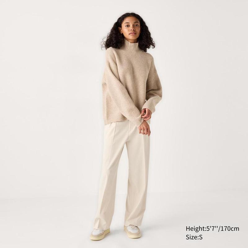 Uniqlo Pleated Wide Women Trousers Natural  US |  WLTX-46129