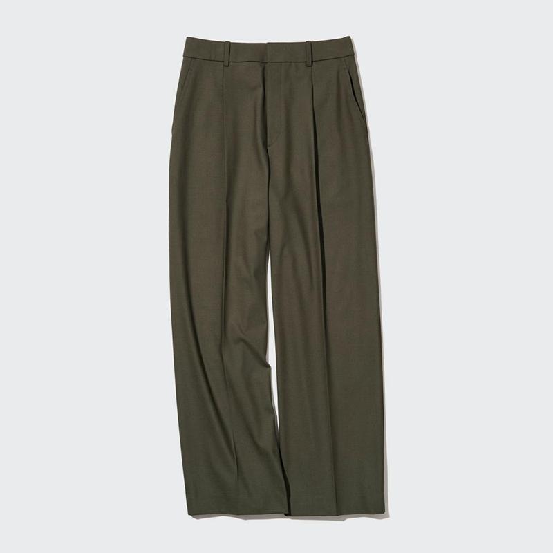 Uniqlo Pleated Wide Women Trousers Olive  US |  XSVY-03254