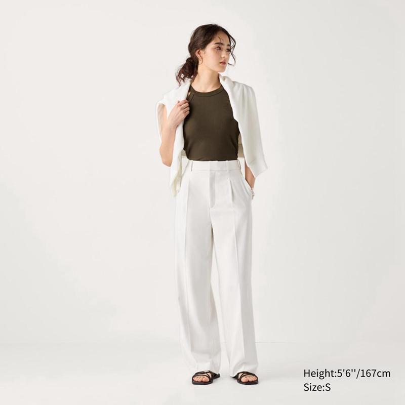 Uniqlo Pleated Wide Women Trousers White  US |  YMTK-63428