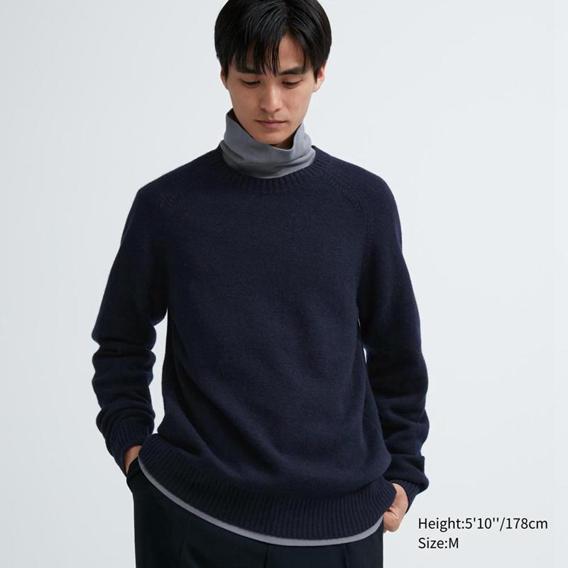 Uniqlo Premium Lambswool Crew Neck Men Jumper Navy  US |  SQUJ-21307