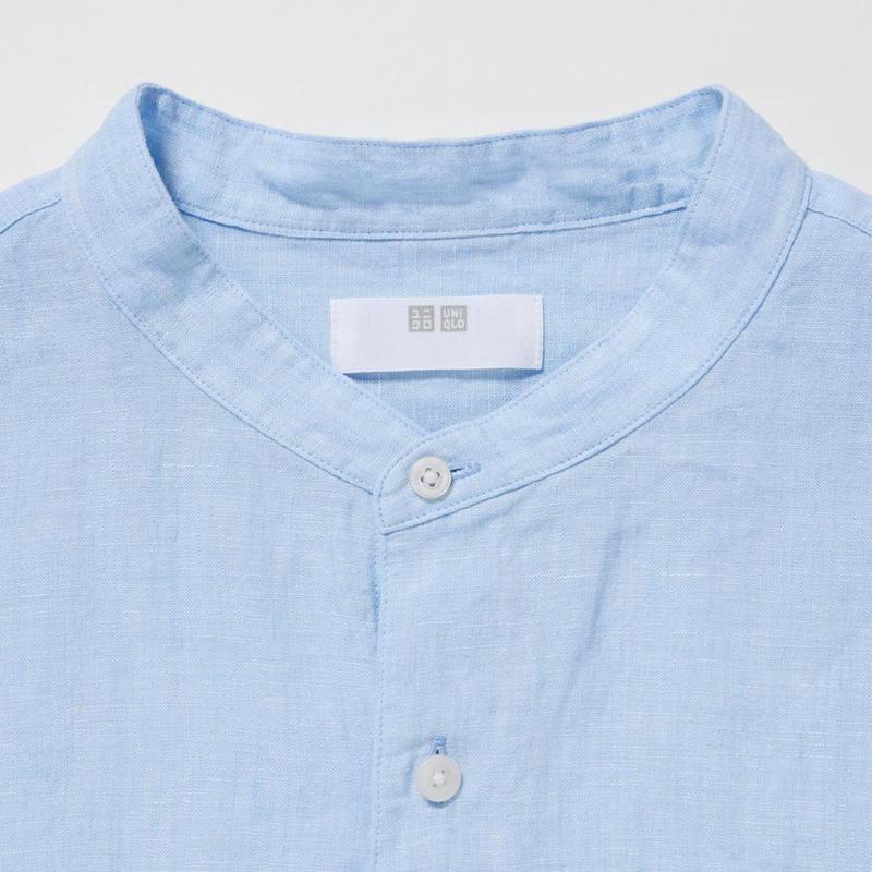 Uniqlo Premium Linen (Grandad Collar) Men Shirts White  US |  RBJU-14072