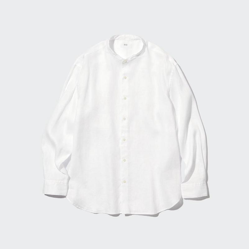 Uniqlo Premium Linen (Grandad Collar) Men Shirts White  US |  RBJU-14072