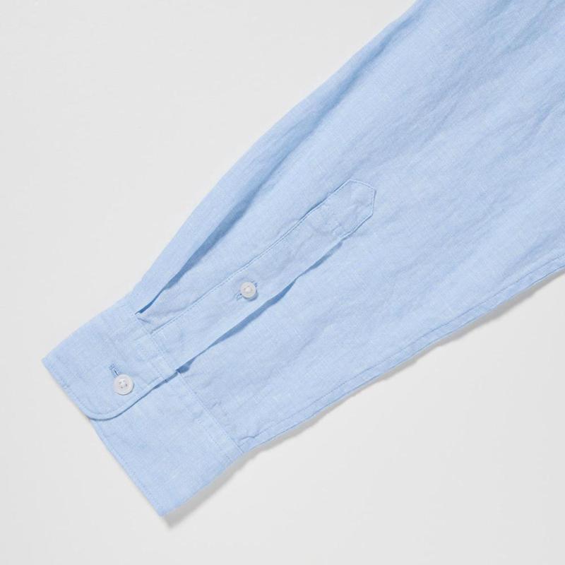 Uniqlo Premium Linen (Grandad Collar) Men Shirts Blue  US |  PTYJ-50637