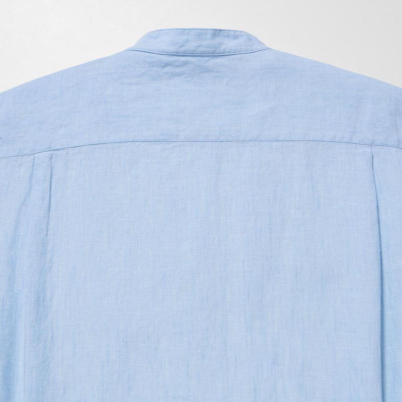 Uniqlo Premium Linen (Grandad Collar) Men Shirts Blue  US |  PTYJ-50637