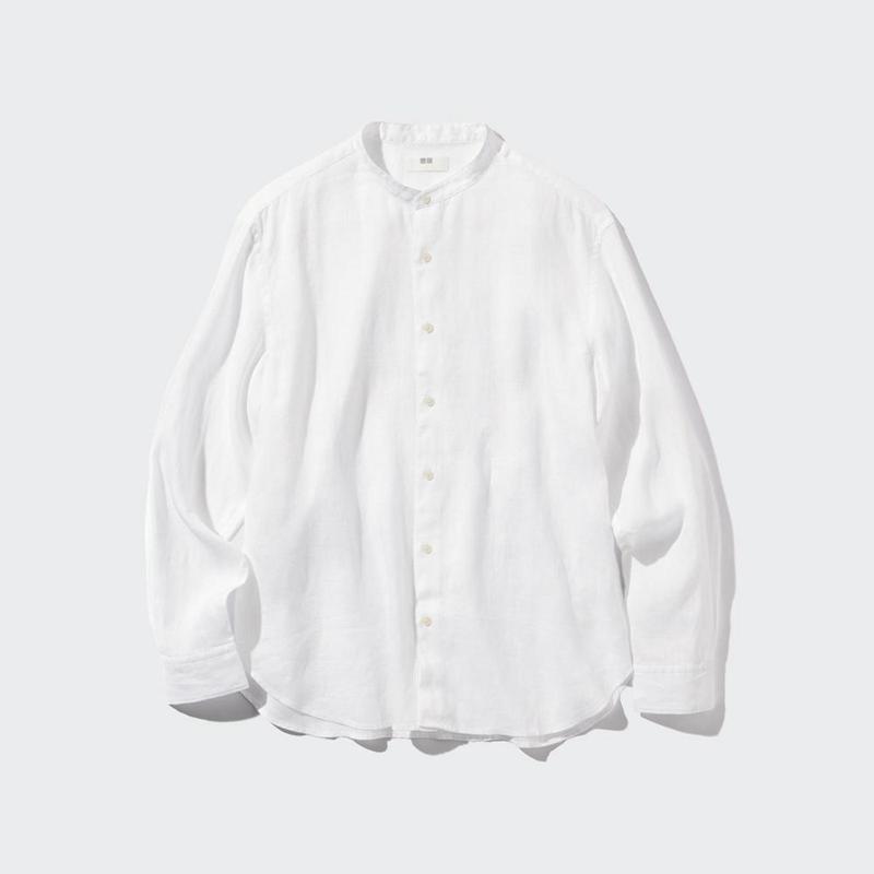 Uniqlo Premium Linen (Grandad Collar) Men Shirts White  US |  FVMZ-46298