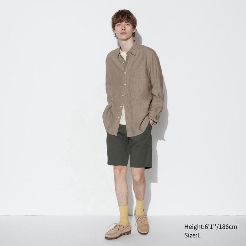 Uniqlo Premium Linen Men Shirts Beige  US |  NOIZ-79165