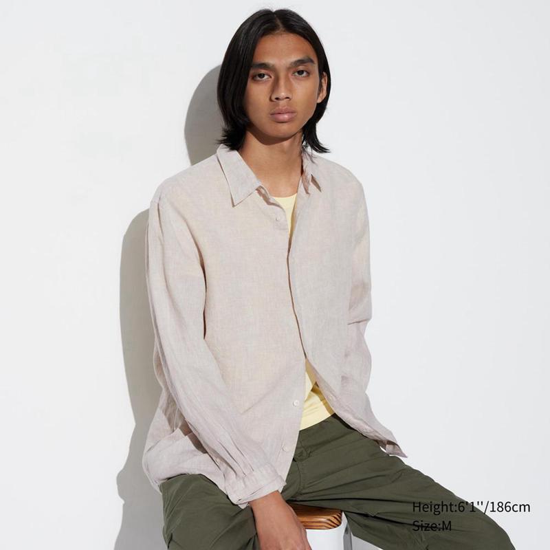 Uniqlo Premium Linen Men Shirts Beige  US |  NOIZ-79165