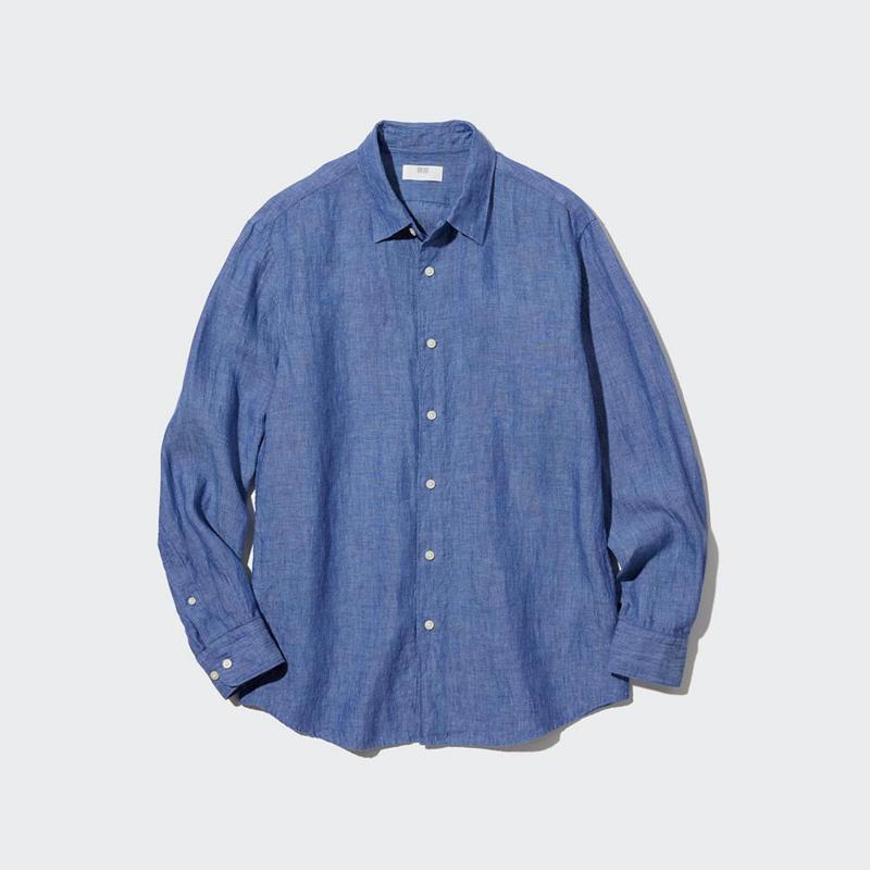 Uniqlo Premium Linen Men Shirts Blue  US |  IZJK-16027