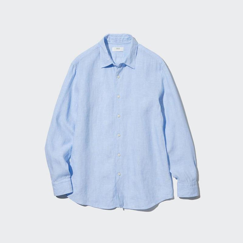 Uniqlo Premium Linen Men Shirts Blue  US |  VPOR-02683