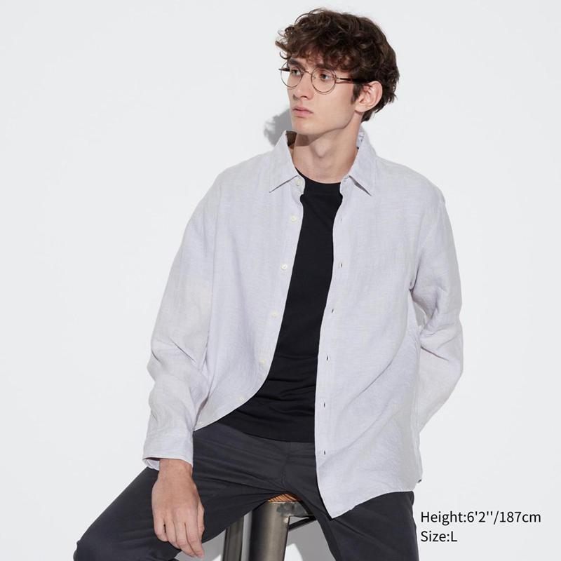 Uniqlo Premium Linen Men Shirts Grey  US |  IJDX-46809