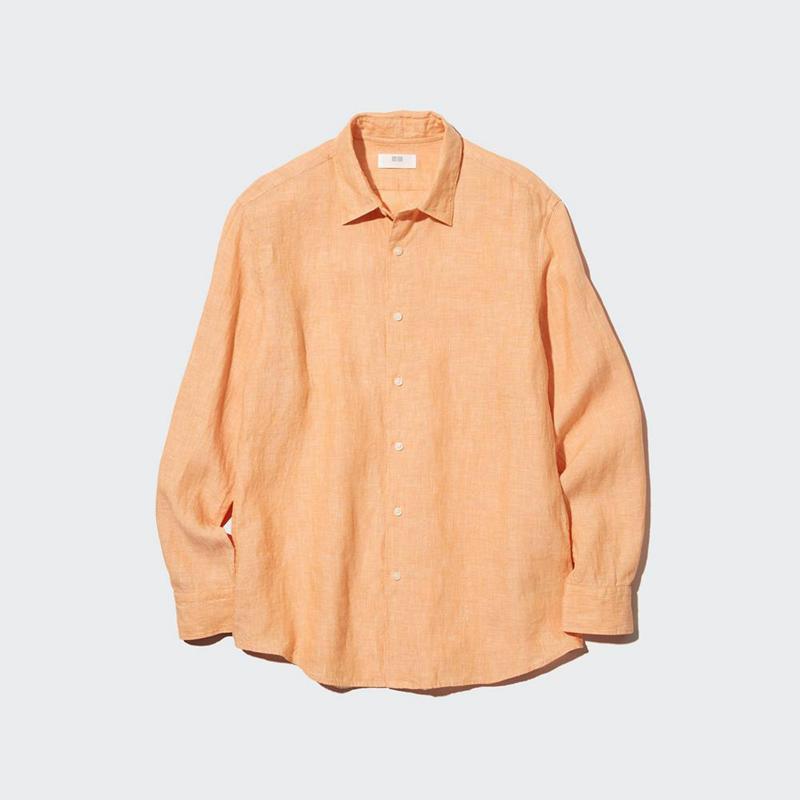 Uniqlo Premium Linen Men Shirts Orange  US |  JVAL-30827