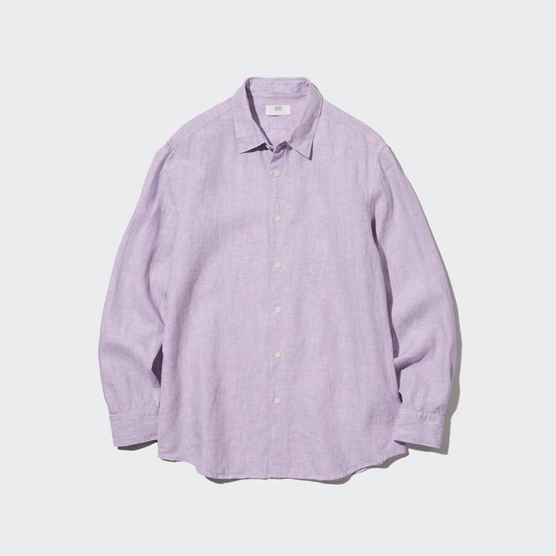 Uniqlo Premium Linen Men Shirts Purple  US |  OWIC-84275