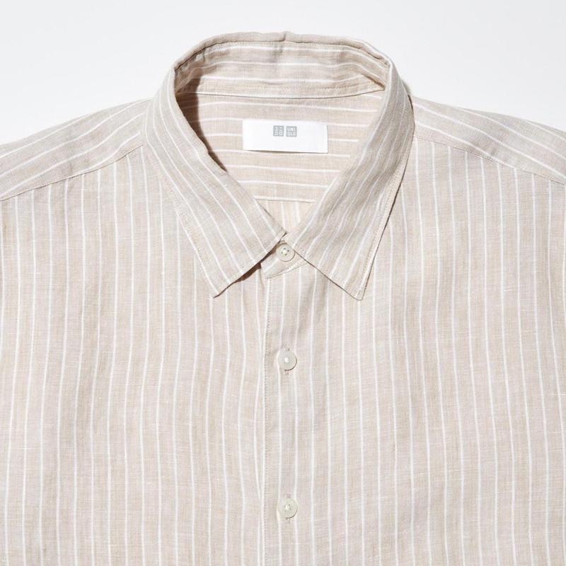 Uniqlo Premium Linen Regular Fit (Stripe, Regular Collar) Men Shirts Green  US |  QSTO-73045