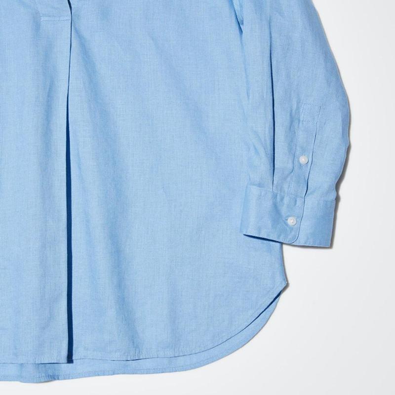 Uniqlo Premium Linen Skipper Collar (3/4 Sleeve) Women Shirts Blue  US |  AXSO-80927