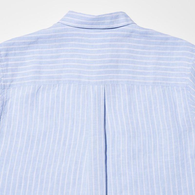 Uniqlo Premium Linen Skipper Collar (Stripe, 3/4 Sleeve) Women Shirts Off White  US |  HYLG-67893