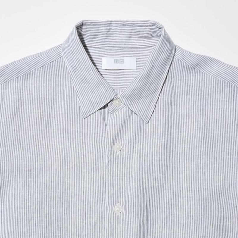 Uniqlo Premium Linen (Stripe) Men Shirts Blue  US |  KPFU-54821