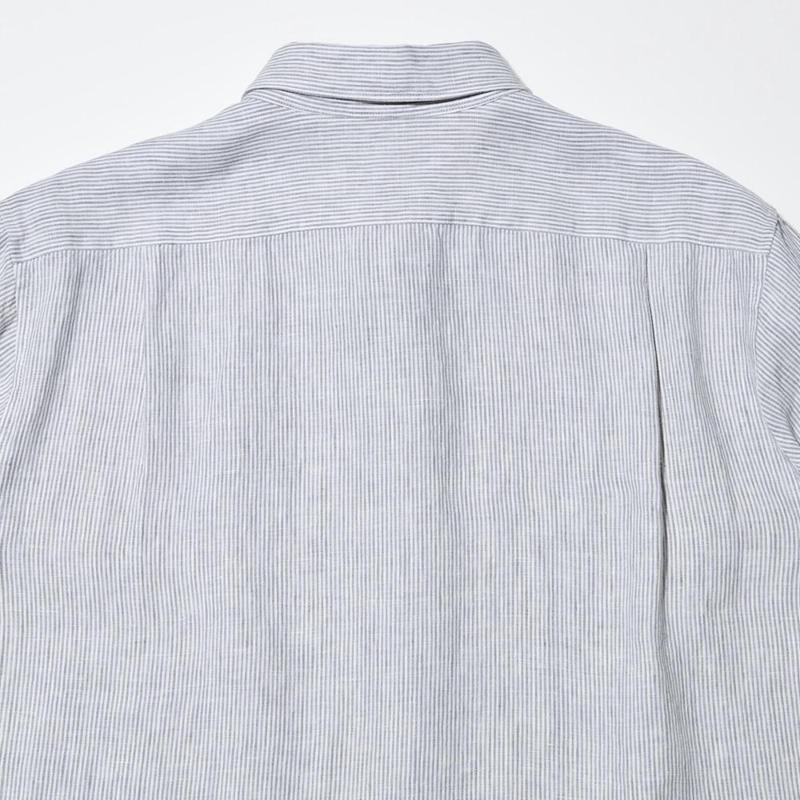 Uniqlo Premium Linen (Stripe) Men Shirts Blue  US |  KPFU-54821