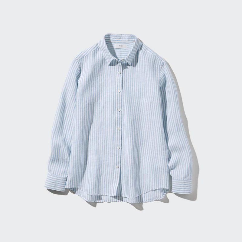 Uniqlo Premium Linen (Stripe) Women Shirts Blue  US |  CVAP-69130