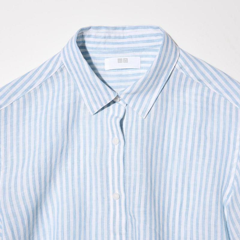 Uniqlo Premium Linen (Stripe) Women Shirts Blue  US |  CVAP-69130