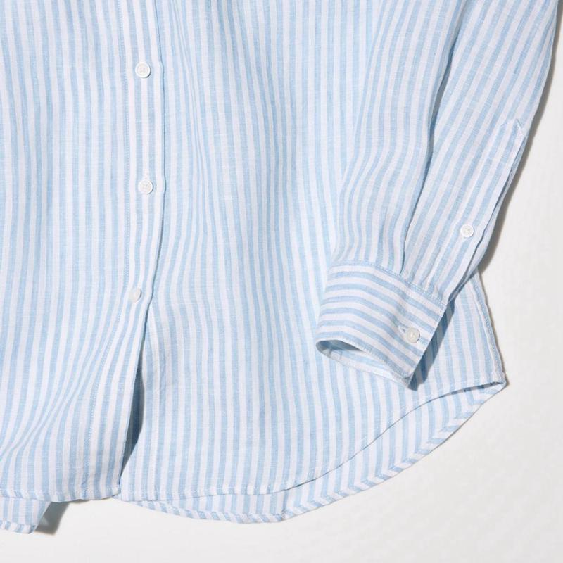 Uniqlo Premium Linen (Stripe) Women Shirts Blue  US |  CVAP-69130