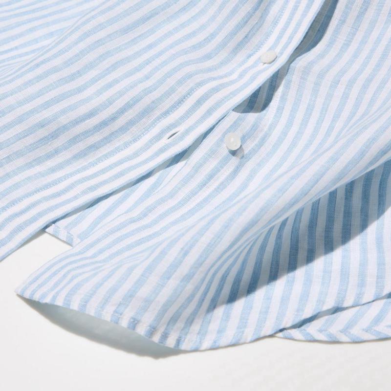 Uniqlo Premium Linen (Stripe) Women Shirts Blue  US |  CVAP-69130