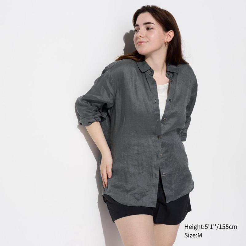 Uniqlo Premium Linen Women Shirts Beige  US |  JSEP-73804