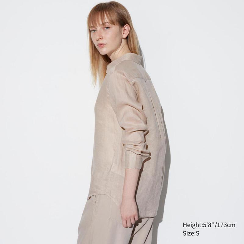 Uniqlo Premium Linen Women Shirts Beige  US |  JSEP-73804