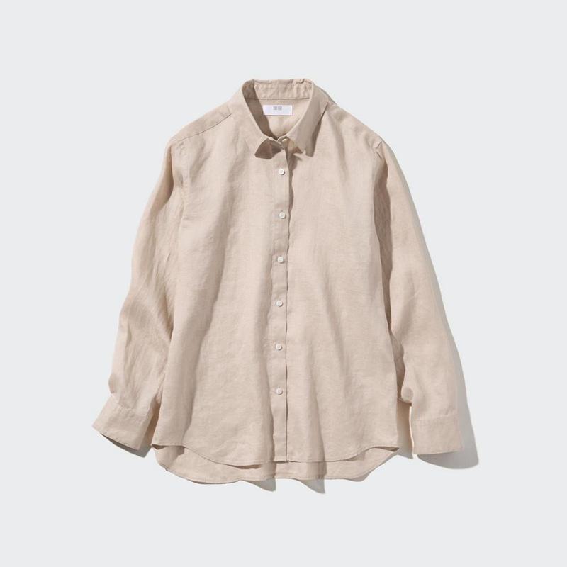 Uniqlo Premium Linen Women Shirts Beige  US |  JSEP-73804