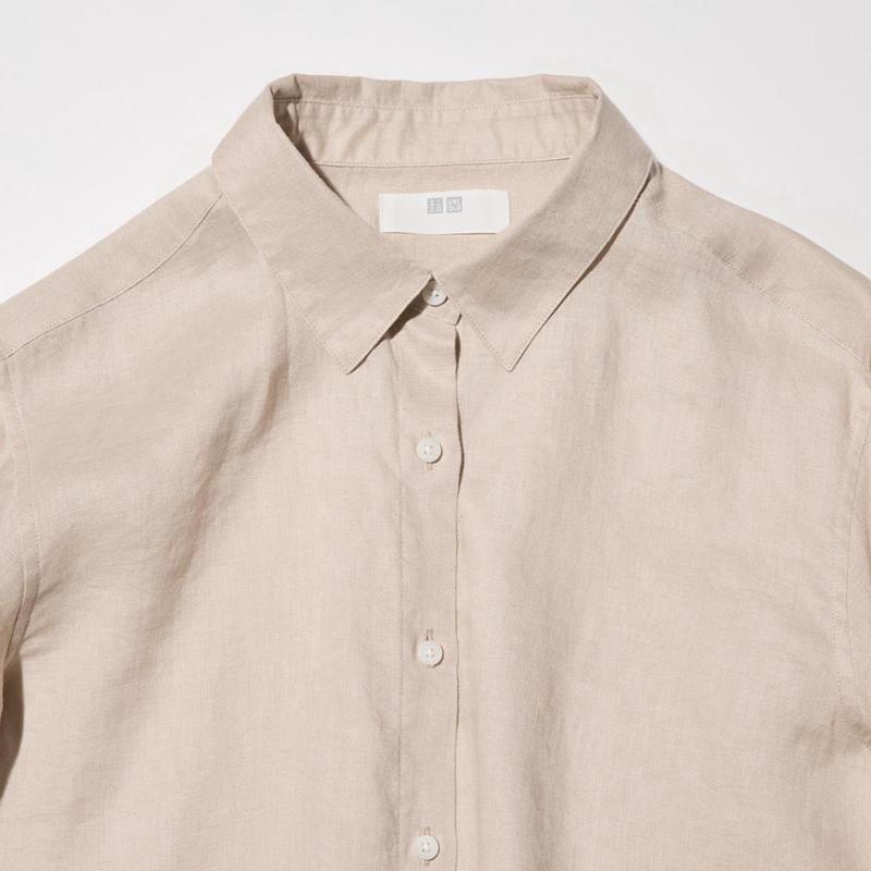 Uniqlo Premium Linen Women Shirts Beige  US |  JSEP-73804