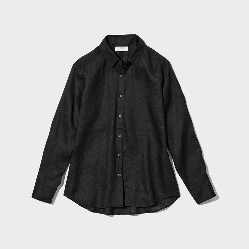 Uniqlo Premium Linen Women Shirts Black  US |  XAYF-07941