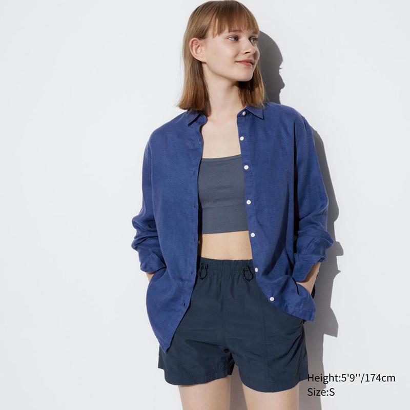 Uniqlo Premium Linen Women Shirts Blue  US |  YHOX-06318