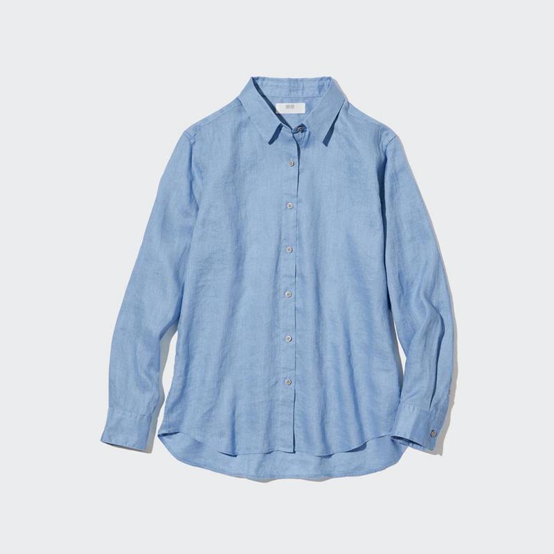 Uniqlo Premium Linen Women Shirts Blue  US |  WOZY-78604