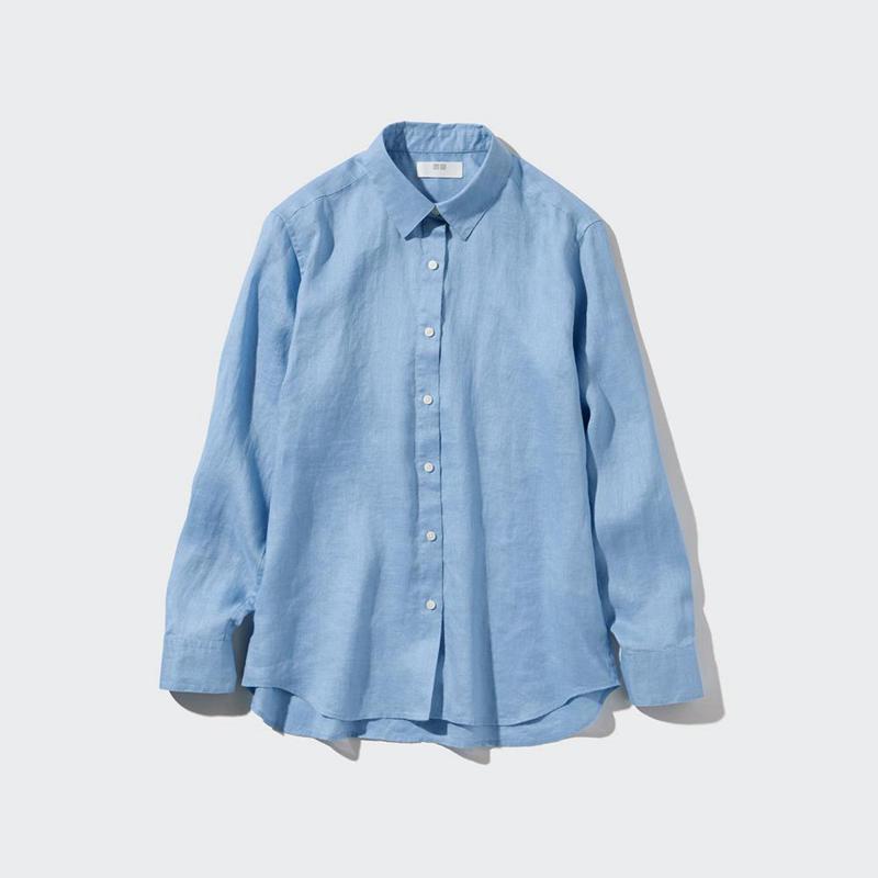 Uniqlo Premium Linen Women Shirts Blue  US |  LRVI-93174