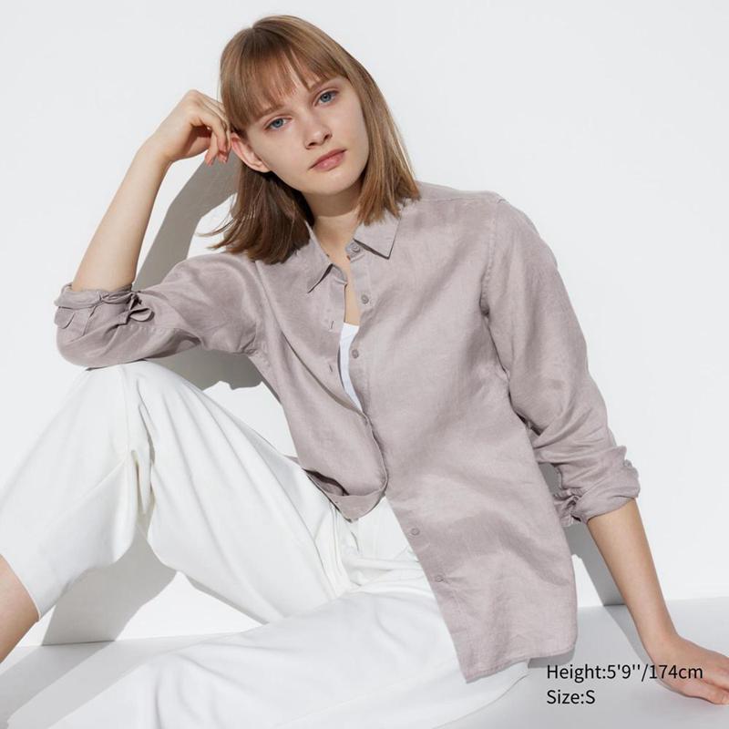 Uniqlo Premium Linen Women Shirts Grey  US |  AWFK-48756