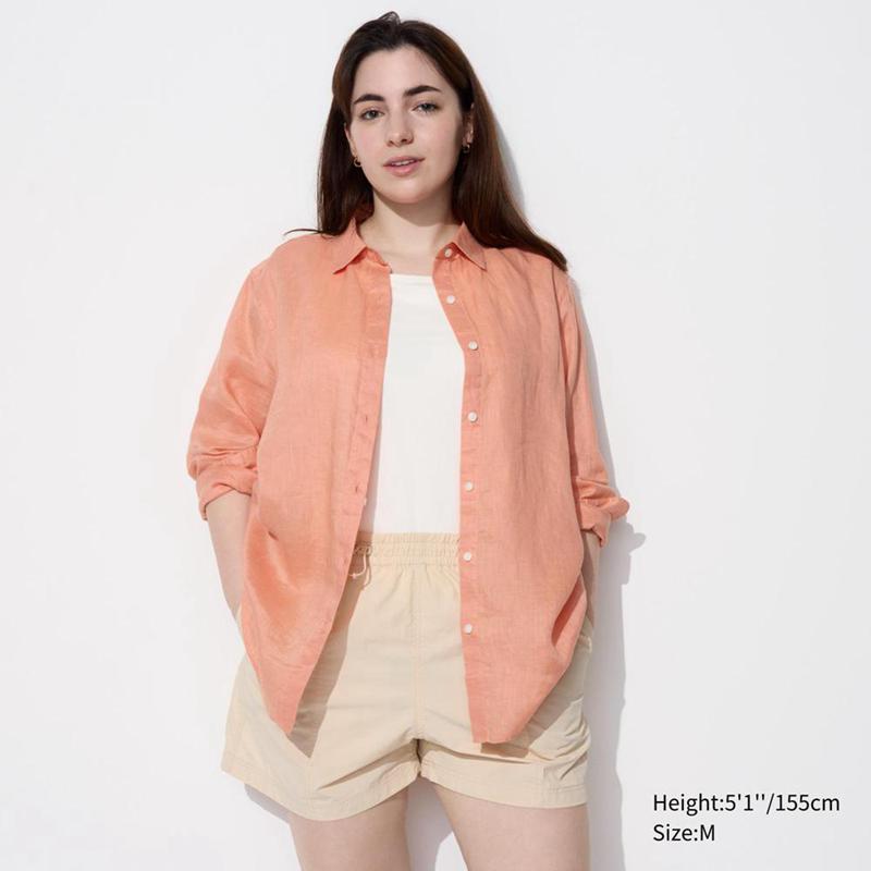 Uniqlo Premium Linen Women Shirts Light Orange  US |  HGCE-01289